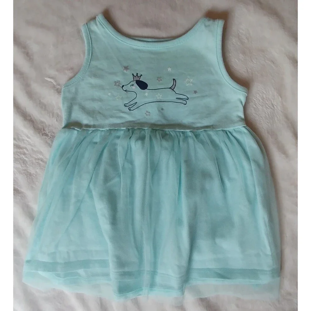 Dress New 6 Month Girls Carters Baby aqua sleeveless Puppy infant wear clothing